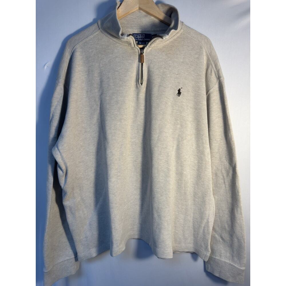 Polo Ralph Lauren Men XXL Quarter Zip Pullover Oatmeal Beige Cotton Sweater